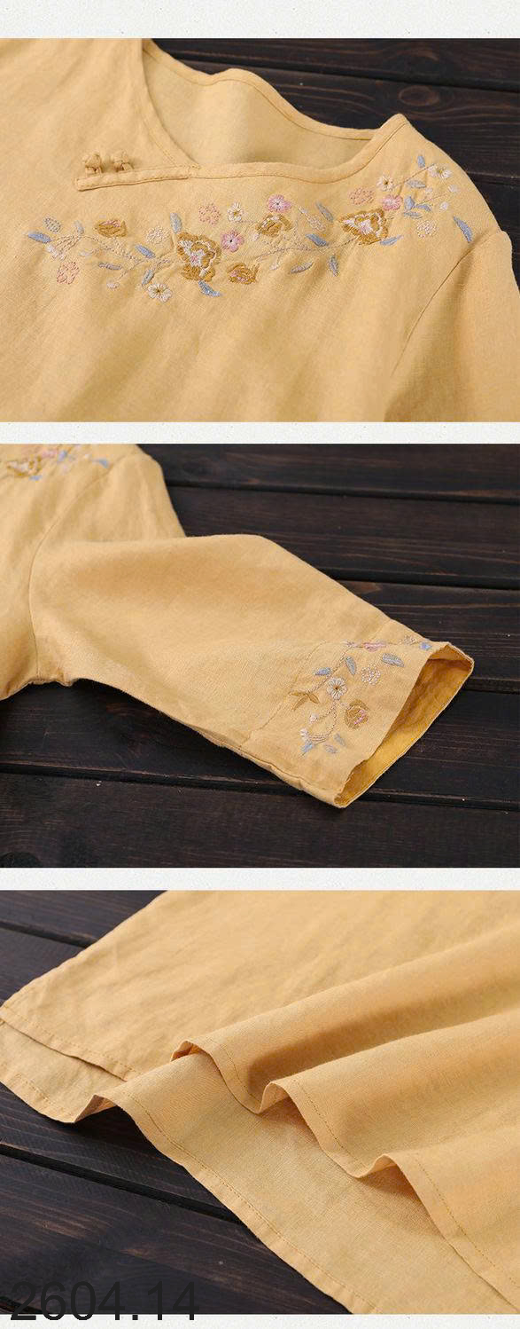 26HA2604.14 - ÁO SƠ MI ĐŨI THÊU HOA NỮ