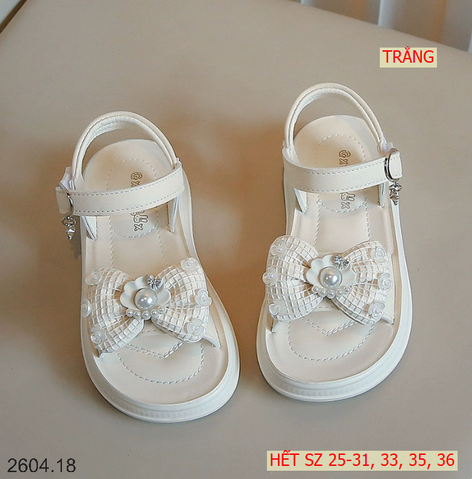 26HA2604.18 - SANDAL BÉ GÁI HÌNH NƠ ĐÍNH NGỌC TRAI