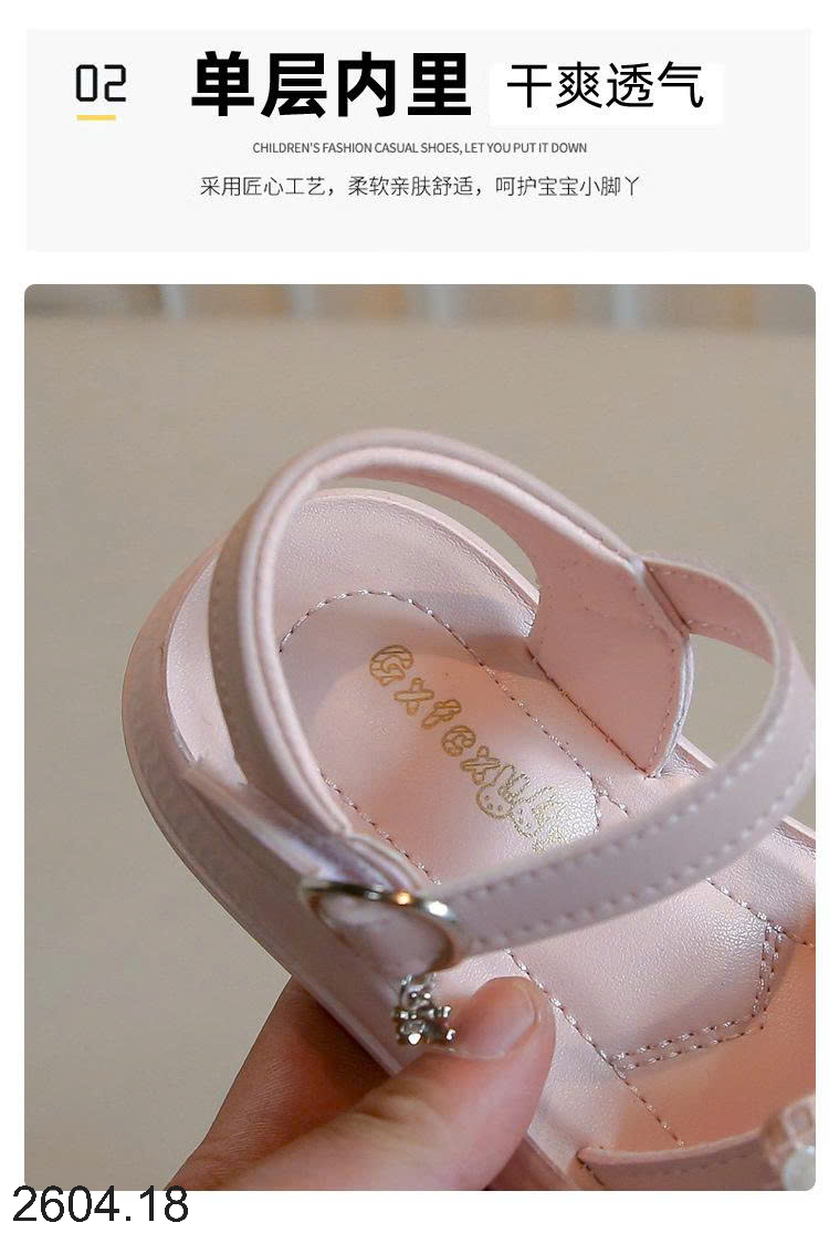 26HA2604.18 - SANDAL BÉ GÁI HÌNH NƠ ĐÍNH NGỌC TRAI