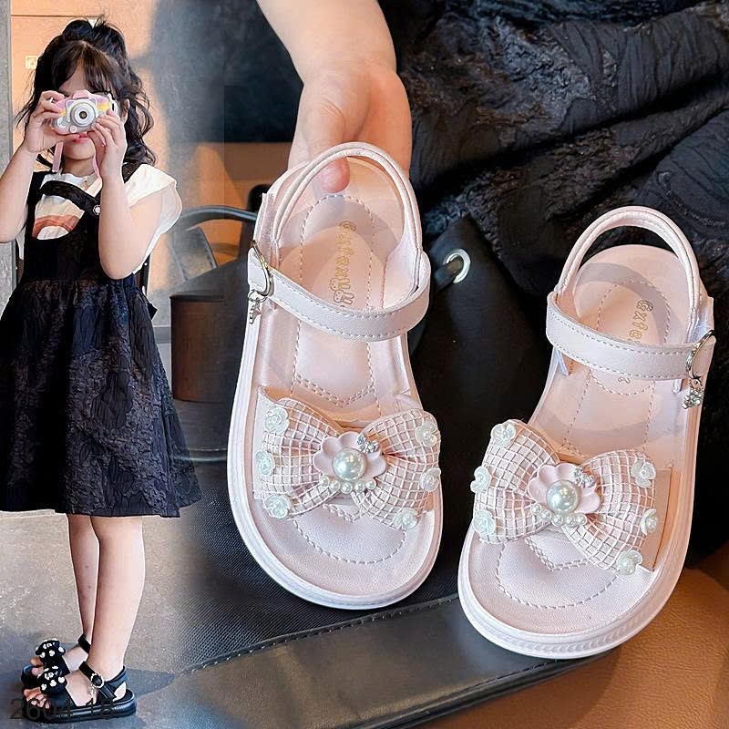 26HA2604.18 - SANDAL BÉ GÁI HÌNH NƠ ĐÍNH NGỌC TRAI