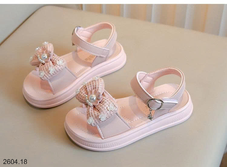 26HA2604.18 - SANDAL BÉ GÁI HÌNH NƠ ĐÍNH NGỌC TRAI