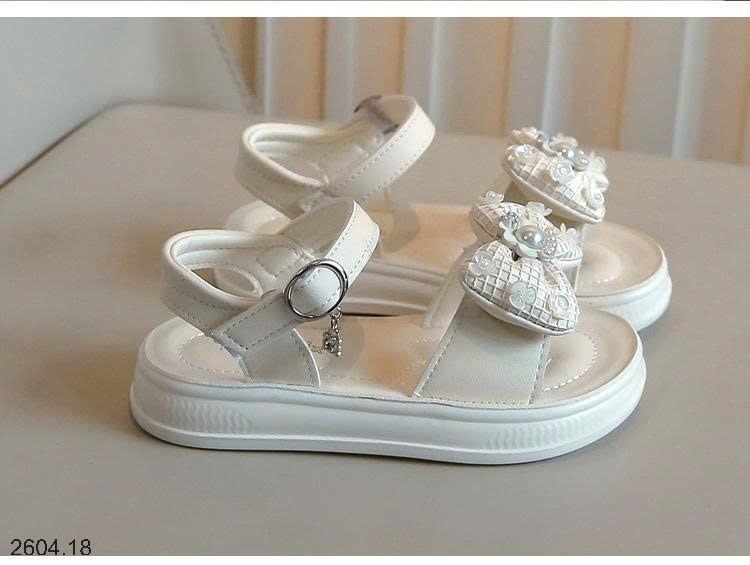 26HA2604.18 - SANDAL BÉ GÁI HÌNH NƠ ĐÍNH NGỌC TRAI