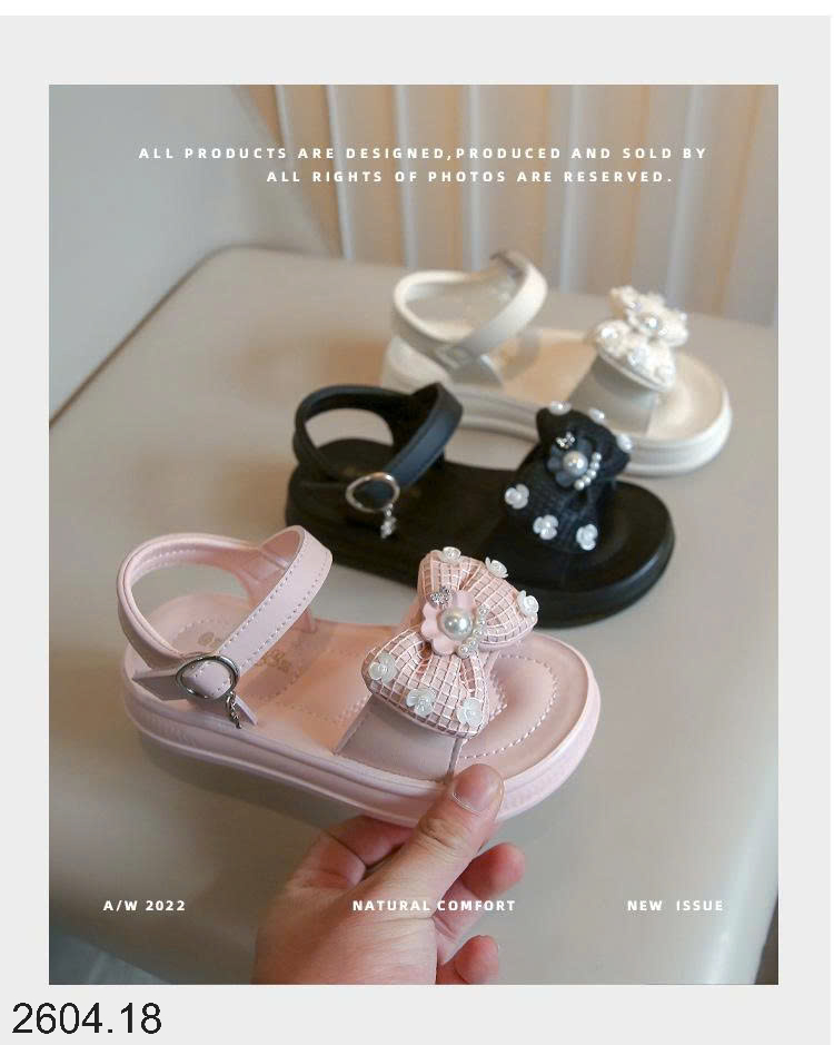 26HA2604.18 - SANDAL BÉ GÁI HÌNH NƠ ĐÍNH NGỌC TRAI