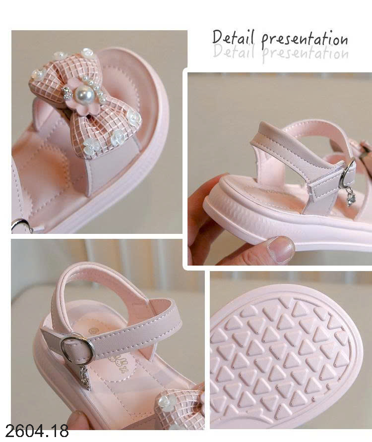 26HA2604.18 - SANDAL BÉ GÁI HÌNH NƠ ĐÍNH NGỌC TRAI