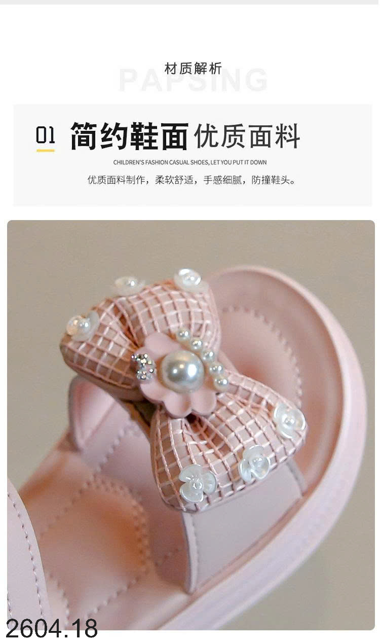 26HA2604.18 - SANDAL BÉ GÁI HÌNH NƠ ĐÍNH NGỌC TRAI