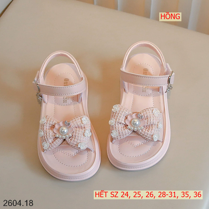 26HA2604.18 - SANDAL BÉ GÁI HÌNH NƠ ĐÍNH NGỌC TRAI