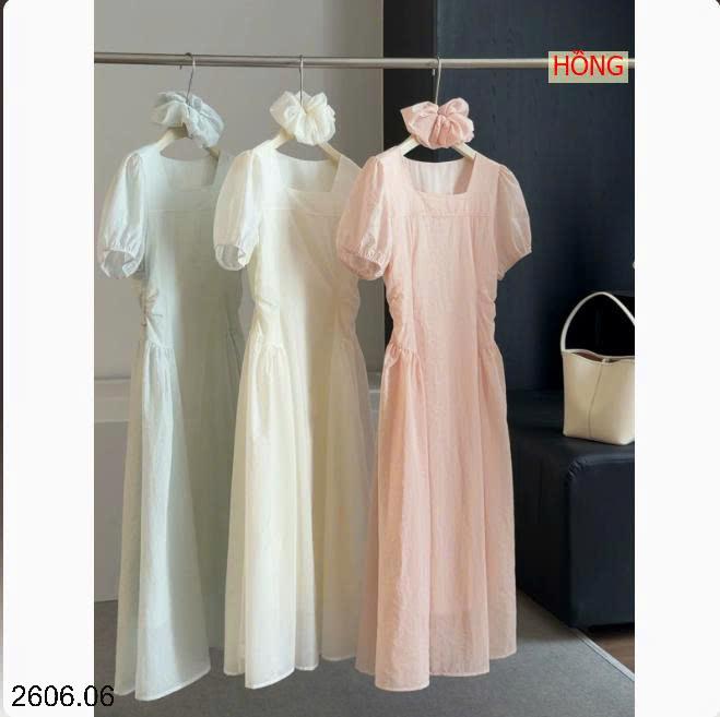 26HA2606.06 - VÁY DÀI CỔ VUÔNG CHUN EO ANNA