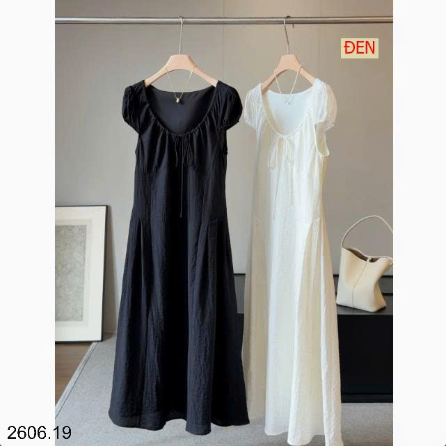 26HA2606.19 - ĐẦM TRỄ CỔ THẮT NƠ DÁNG DÀI ANNA