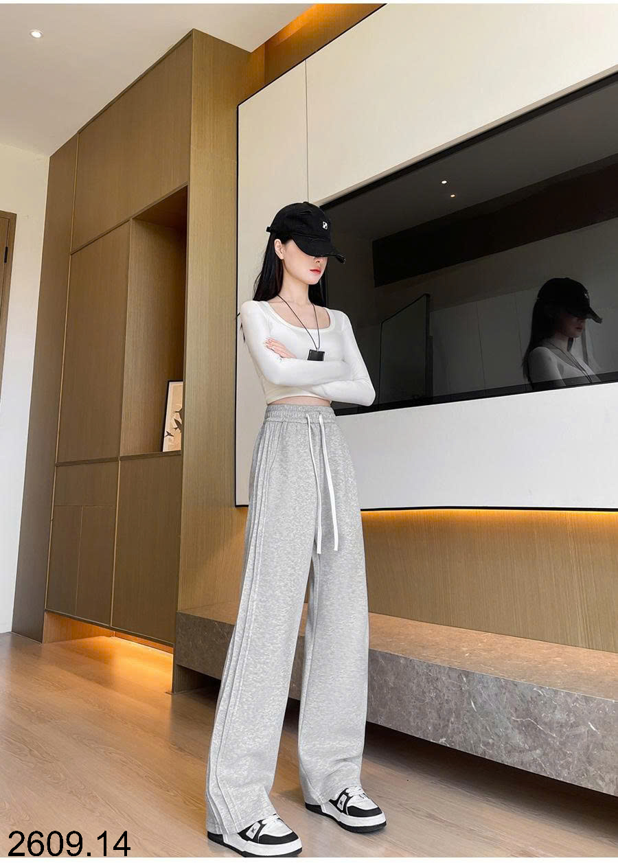 26HA2609.14 - QUẦN NỈ NỮ ỐNG RỘNG CÓ DÂY RÚT