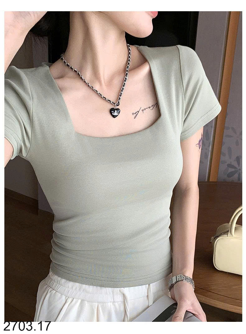 26HA2703.17 - ÁO THUN CỔ VUÔNG CHO NỮ