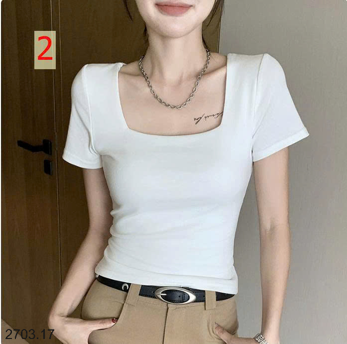 26HA2703.17 - ÁO THUN CỔ VUÔNG CHO NỮ