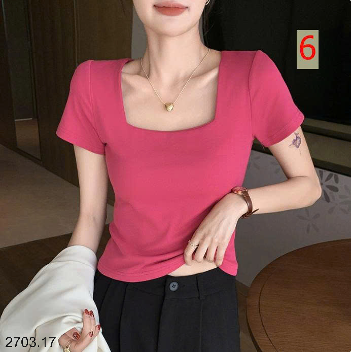 26HA2703.17 - ÁO THUN CỔ VUÔNG CHO NỮ