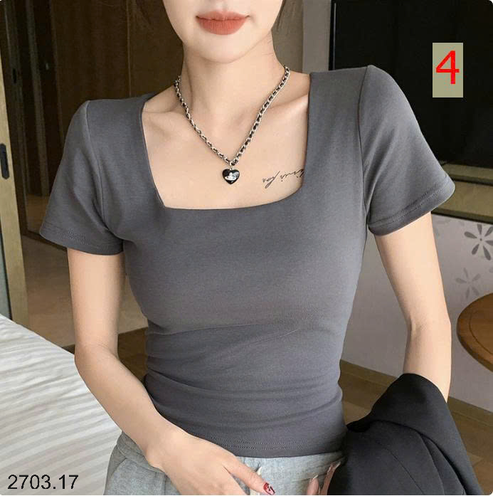 26HA2703.17 - ÁO THUN CỔ VUÔNG CHO NỮ
