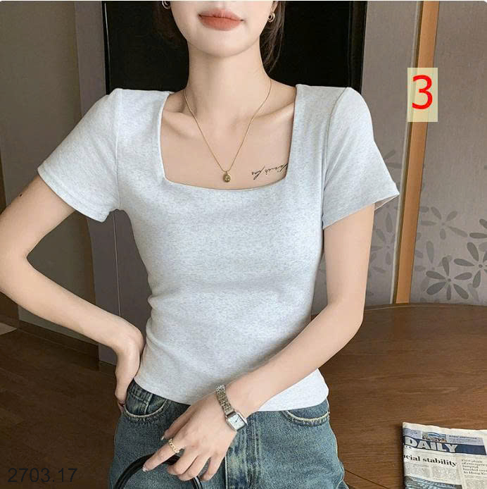 26HA2703.17 - ÁO THUN CỔ VUÔNG CHO NỮ