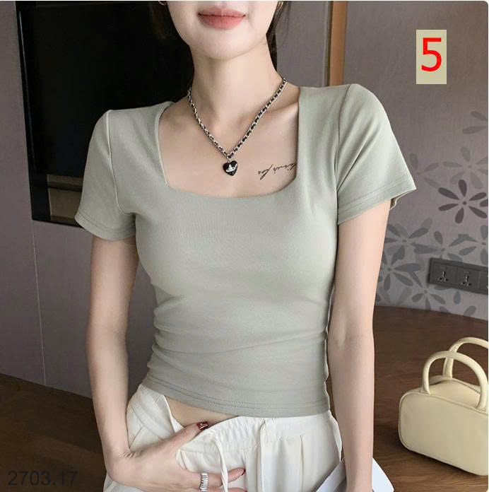 26HA2703.17 - ÁO THUN CỔ VUÔNG CHO NỮ