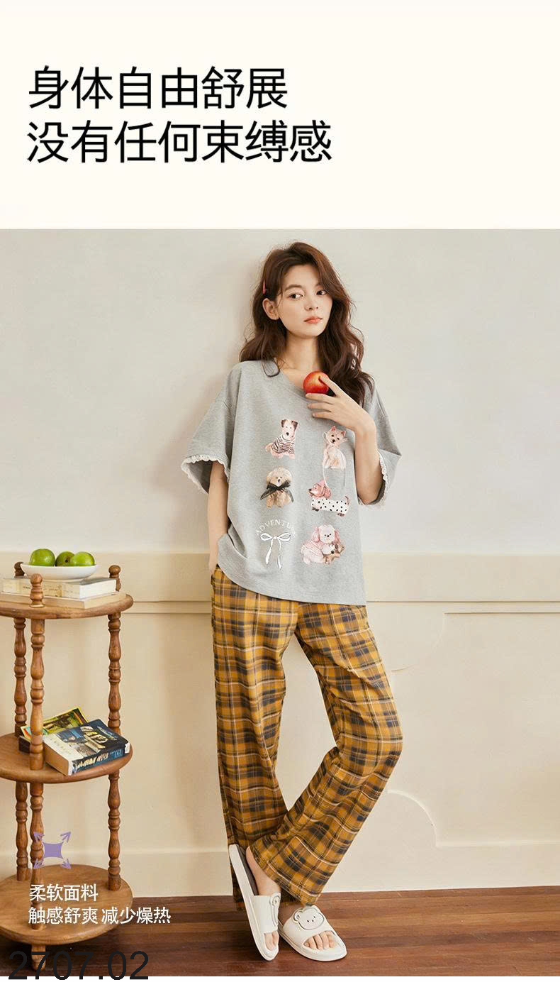 26HA2707.02 - BỘ COTTON QUẦN DÀI ÁO CỘC NỮ MẶC NHÀ