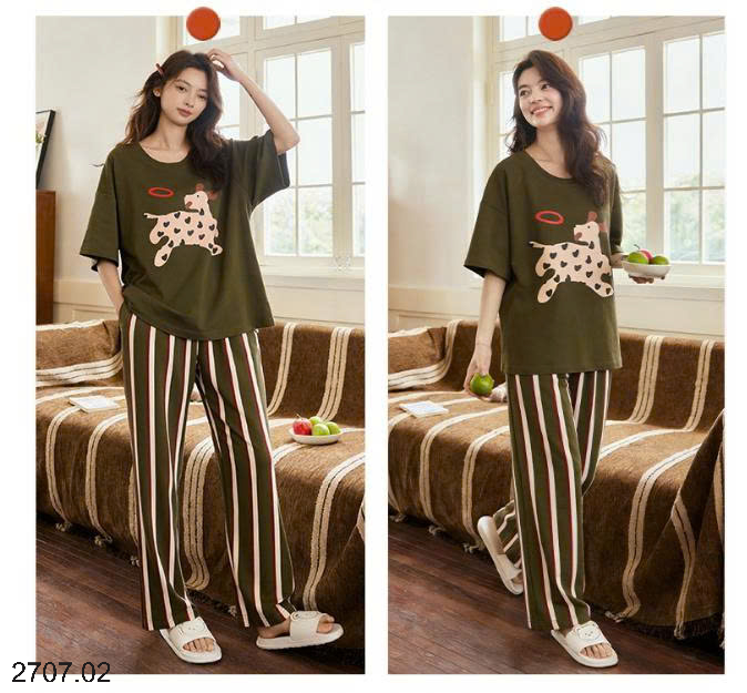 26HA2707.02 - BỘ COTTON QUẦN DÀI ÁO CỘC NỮ MẶC NHÀ