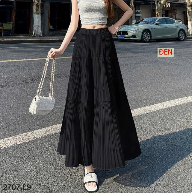 26HA2707.09 - CHÂN VÁY XÒE XẾP LY DÁNG DÀI