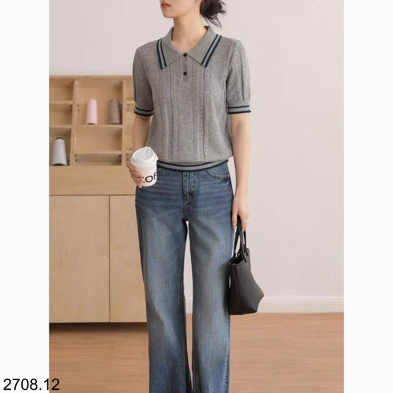 26HA2708.12 - ÁO LEN DỆT KIM POLO NỮ