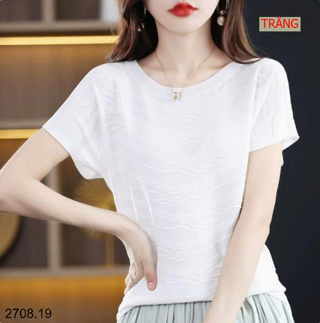 26HA2708.19 - ÁO LEN DỆT KIM CỘC TAY CHO NỮ