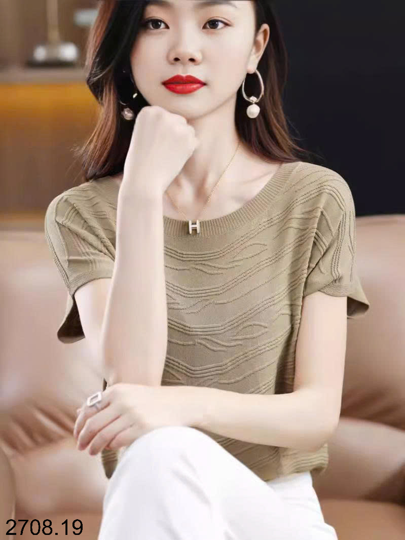 26HA2708.19 - ÁO LEN DỆT KIM CỘC TAY CHO NỮ