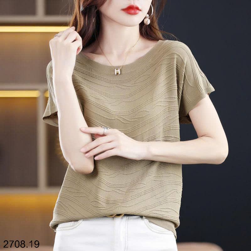 26HA2708.19 - ÁO LEN DỆT KIM CỘC TAY CHO NỮ