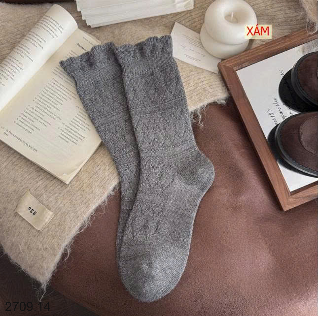 26HA2709.14 - SET 4 ĐÔI TẤT VIỀN REN CAO CỔ CHO NỮ