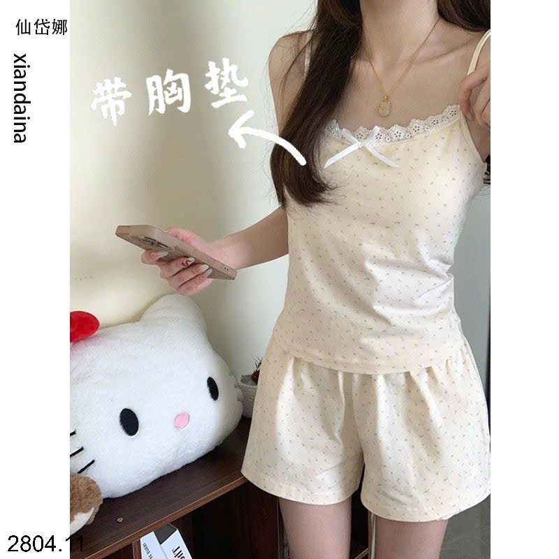 26HA2804.11 - BỘ MẶC NHÀ 2 DÂY VIỀN REN CHO NỮ