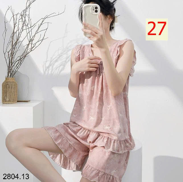 26HA2804.13 - BỘ LANH LỤA BA LỖ VIỀN BÈO CHO NỮ