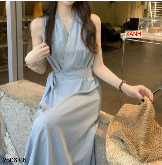 26HA2806.06 - ĐẦM DÀI KO TAY CỔ V