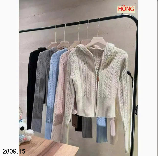 26HA2809.15 - ÁO KHOÁC LEN KÉO KHÓA MŨ TRÙM ĐẦU CHO NỮ