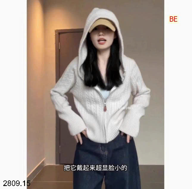 26HA2809.15 - ÁO KHOÁC LEN KÉO KHÓA MŨ TRÙM ĐẦU CHO NỮ