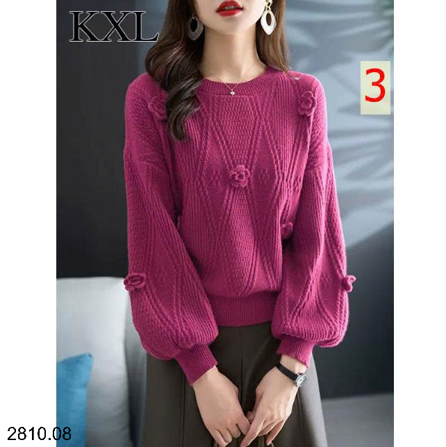 26HA2810.08 - ÁO LEN DỆT KIM CỔ TRÒN ĐÍNH HOA NỮ