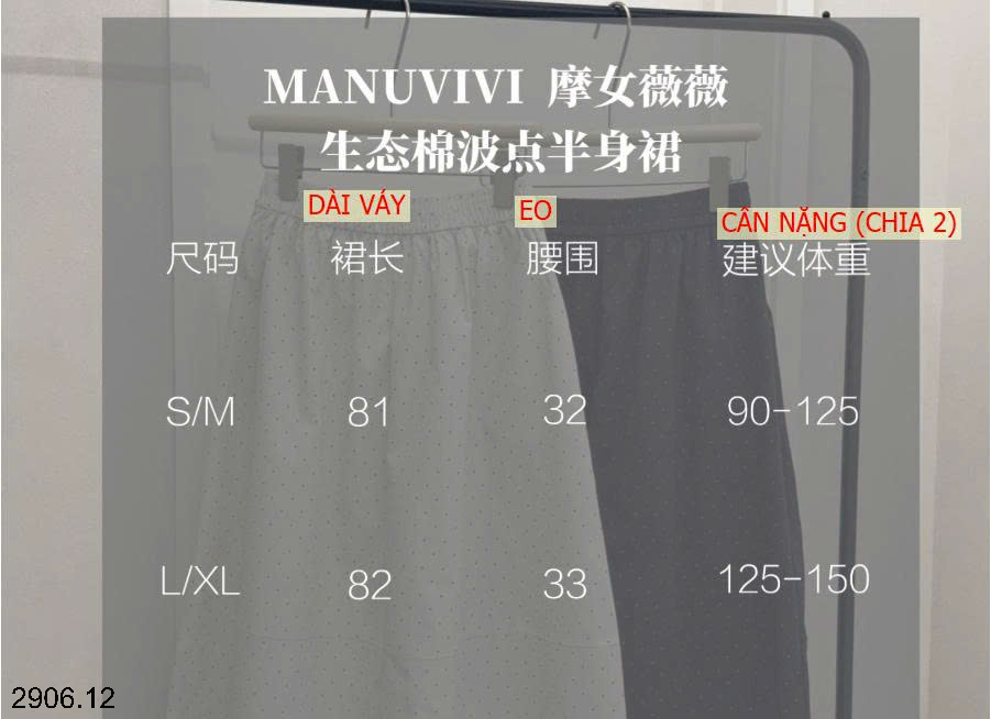 26HA2906.12 - CHÂN VÁY MIDI CHẤM BI MANUVIVI