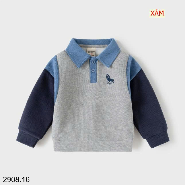 26HA2908.16 - ÁO NỈ THU ĐÔNG WELLKIDS CỔ POLO BÉ TRAI