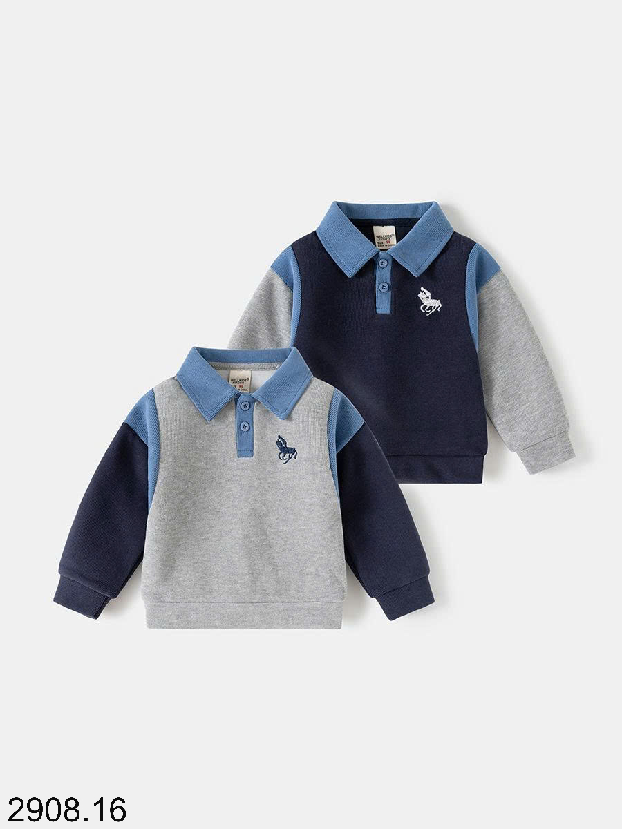 26HA2908.16 - ÁO NỈ THU ĐÔNG WELLKIDS CỔ POLO BÉ TRAI