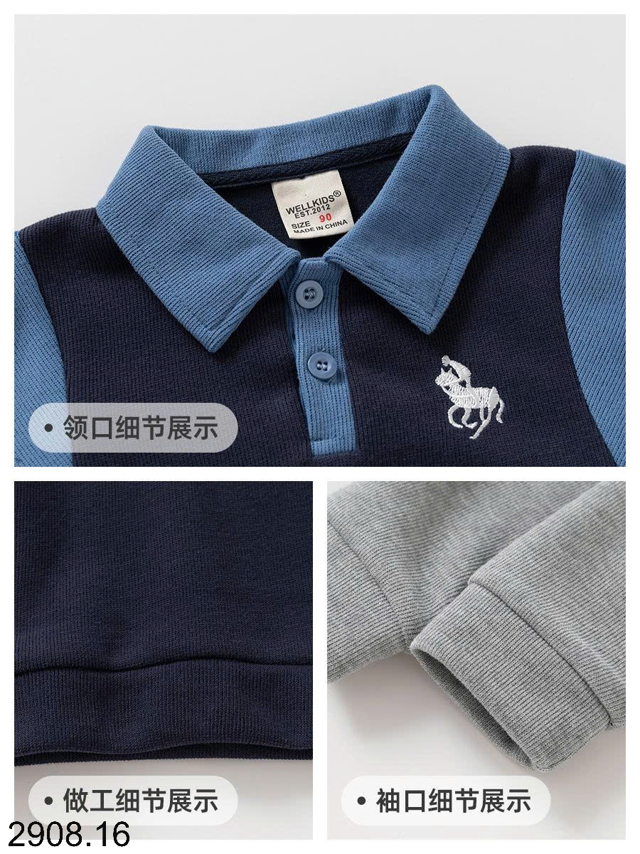 26HA2908.16 - ÁO NỈ THU ĐÔNG WELLKIDS CỔ POLO BÉ TRAI