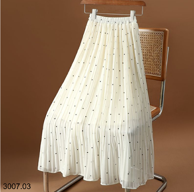 26HA3007.03 - CHÂN VÁY MIDI XẾP LY CHIFFON CHẤM BI