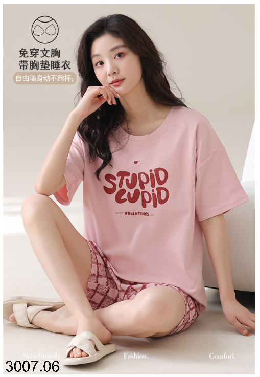 26HA3007.06 - BỘ COTTON NỮ MẶC NHÀ KÈM ĐỆM NGỰC