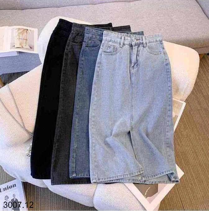 26HA3007.12 - CHÂN VÁY JEAN CHỮ A XẺ TÀ