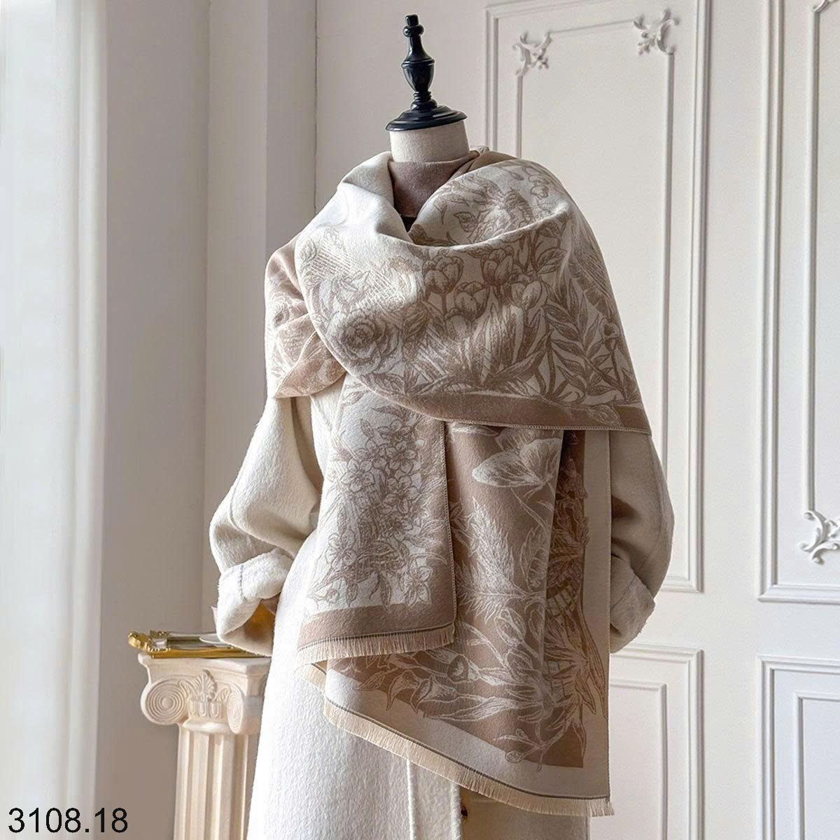 26HA3108.18 - KHĂN CHOÀNG CỔ CASHMERE GIẢ HỌA TIẾT BƯỚM