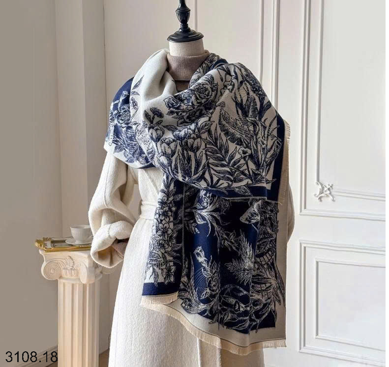26HA3108.18 - KHĂN CHOÀNG CỔ CASHMERE GIẢ HỌA TIẾT BƯỚM