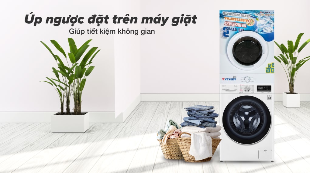 Úp ngược máy sấy lên máy giặt