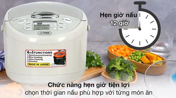 Bạn có thể hẹn giờ nấu dễ dàng với nồi cơm điện tử Tiger 1.8 lít JAX-S18W