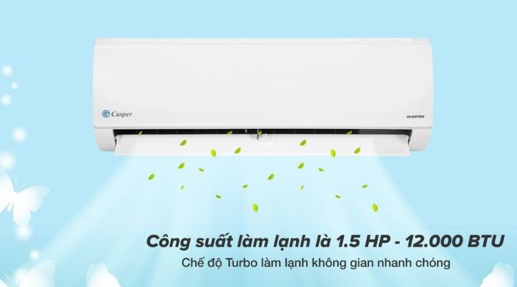 Máy lạnh Casper Inverter 1.5 HP IC-12TL32 có công suất làm lạnh 1.5 HP, phù hợp với diện tích phòng từ 15 - 20m2