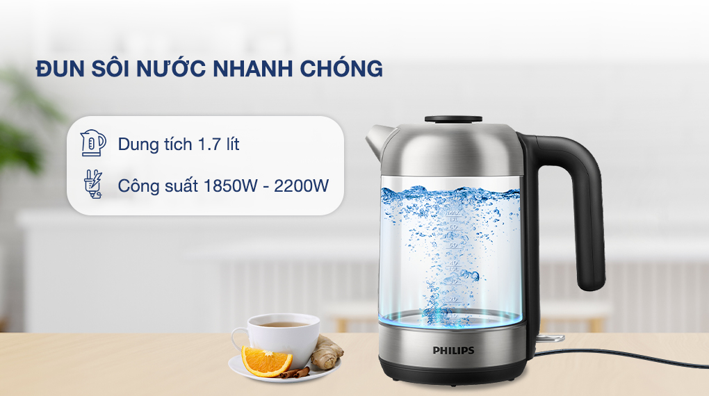 Bình đun siêu tốc Philips 1.7 lít HD9339/80 - Dung tích, công suất