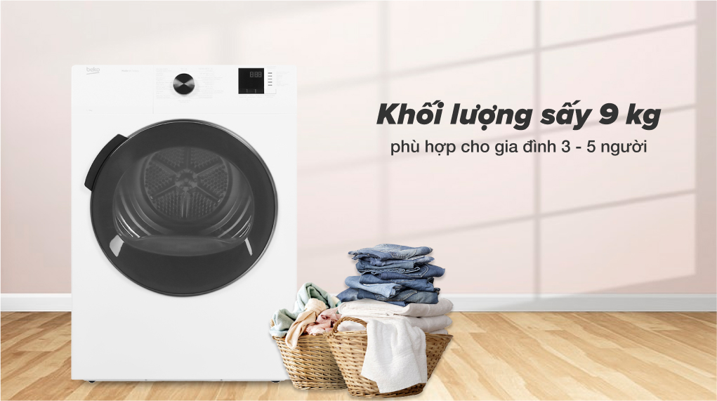 Máy sấy thông hơi Beko 9 kg DA9112RX0WB - Khối lượng sấy 9 kg