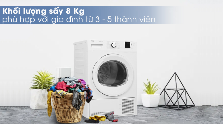 Khối lượng sấy 8Kg - Máy sấy Beko 8kg DU8133GA0W