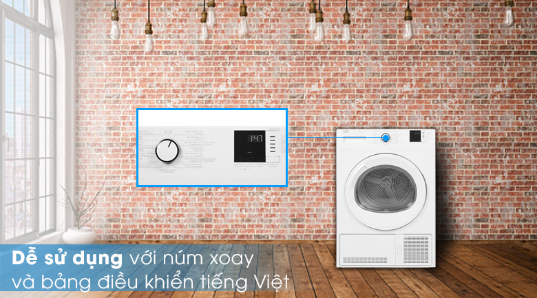 Dễ dàng thao tác với bảng điều khiển tiếng Việt - Máy sấy Beko 8kg DU8133GA0W