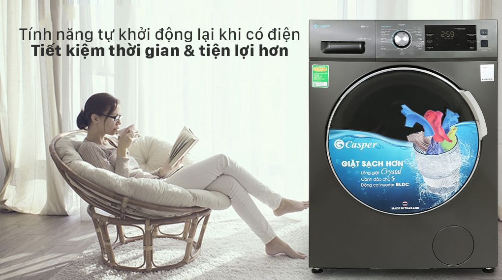 Máy giặt Casper Inverter 10.5 kg WF-105I150BGB - Tự khởi động lại khi có điện